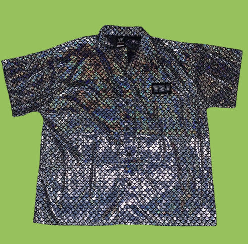 WWF Chris Jericho Y2J Iridescent Fish Scale Button Up Shirt (New)